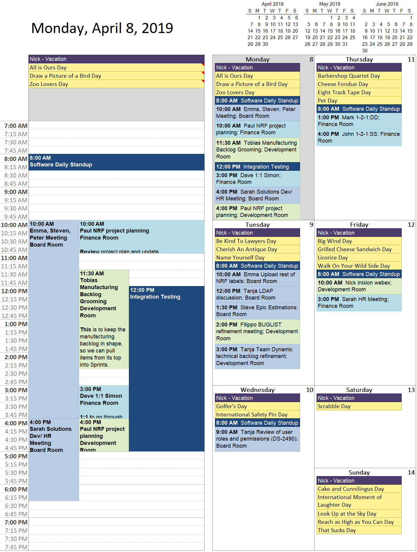 1 Day/Page with Week Grid Template