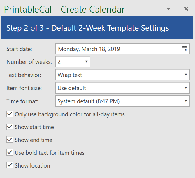 PrintableCal | 2-Weeks/Page Template