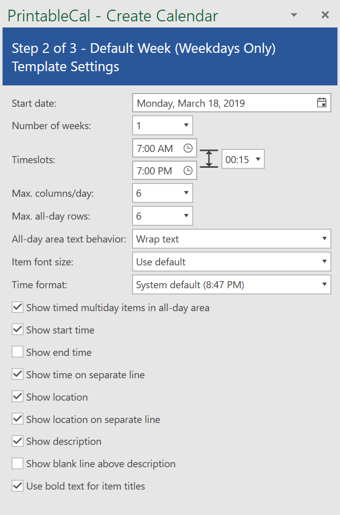 PrintableCal | Week (Weekdays Only) Template
